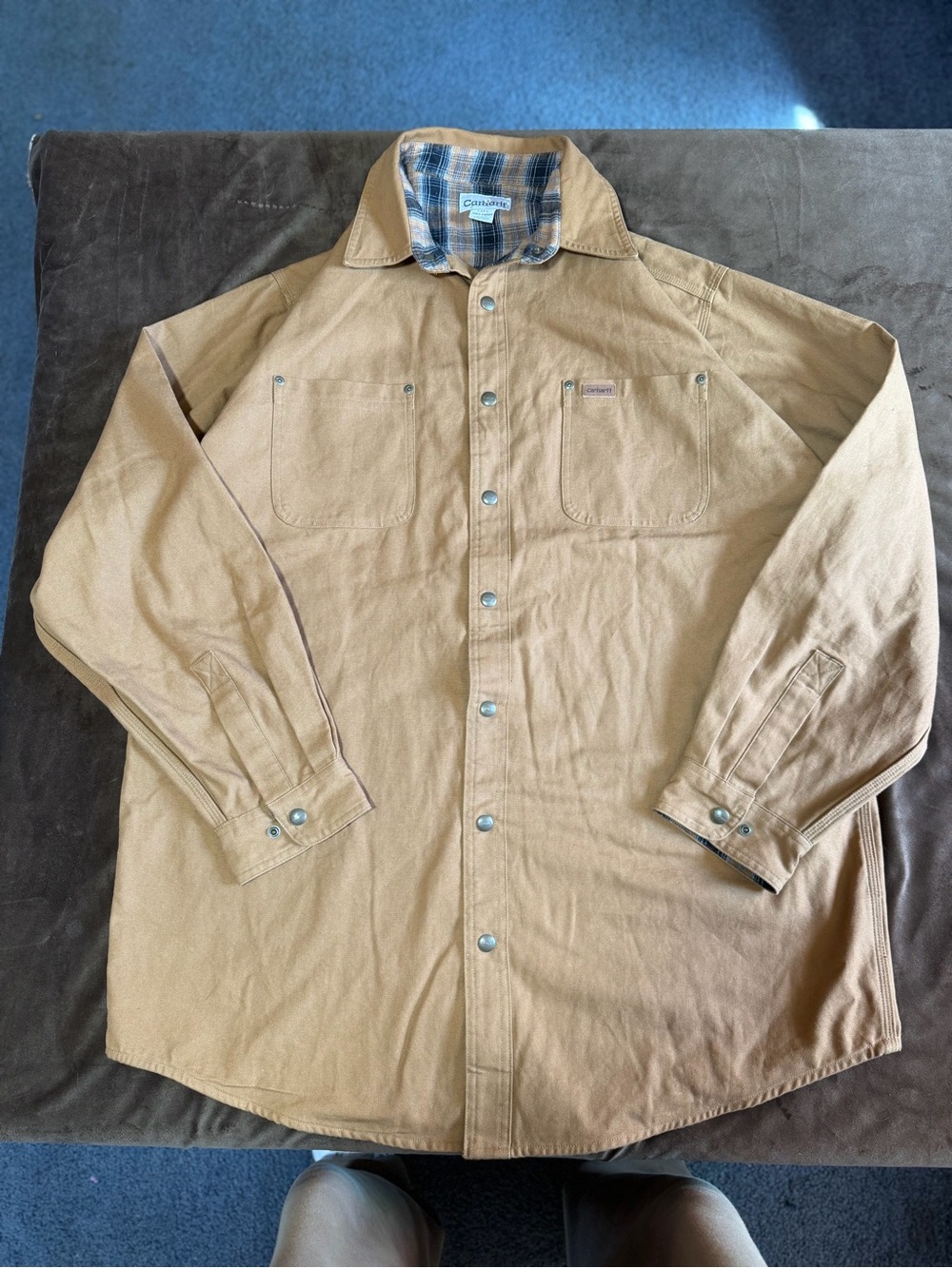 Vintage Carhartt S296 Flannel Lined Canvas Shirt Jacket Shacket XL Tall
